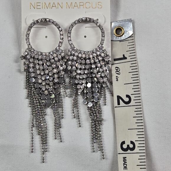 Neiman Marcus Crystal Chandelier Earrings Round Clear Rhinestone Silver 3" NWT - Picture 6 of 8